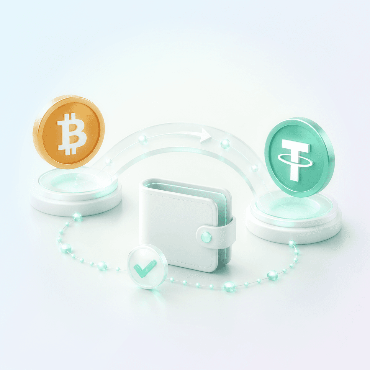 BTC to USDT swap path with a wallet confirmation