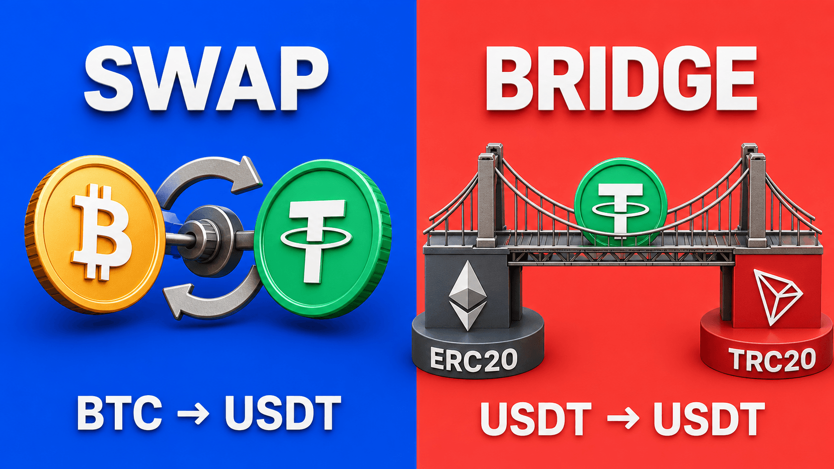 Обмен BTC на USDT рядом с мостом, переводящим USDT из ERC20 в TRC20