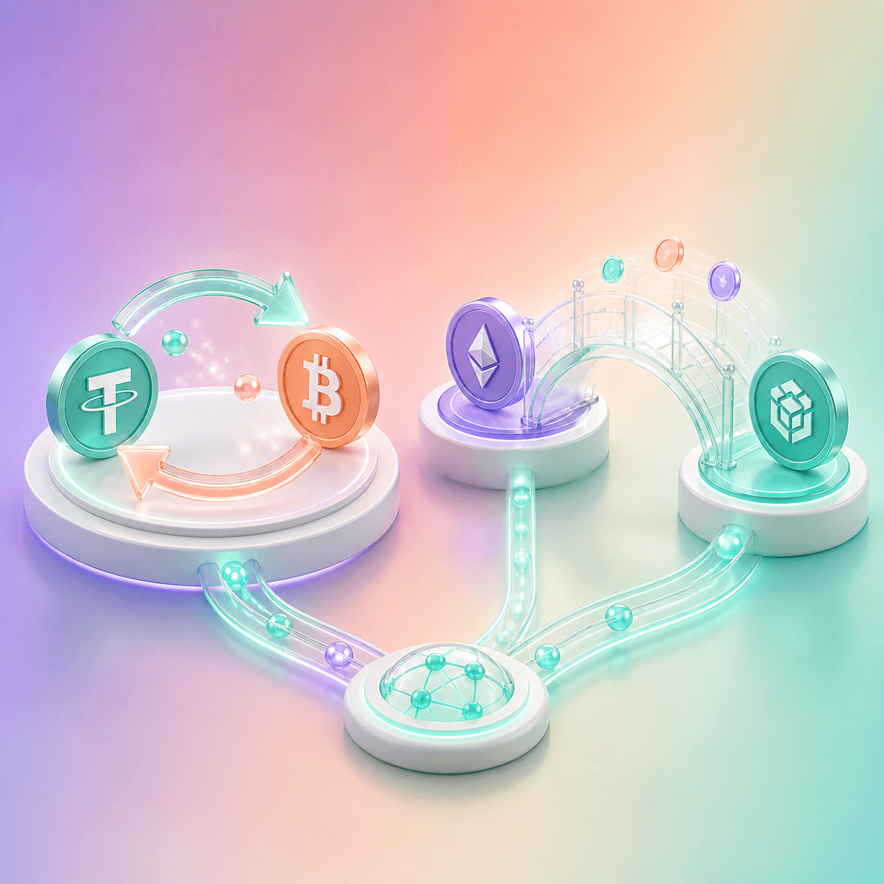 Crypto swap loop and bridge route between network platforms