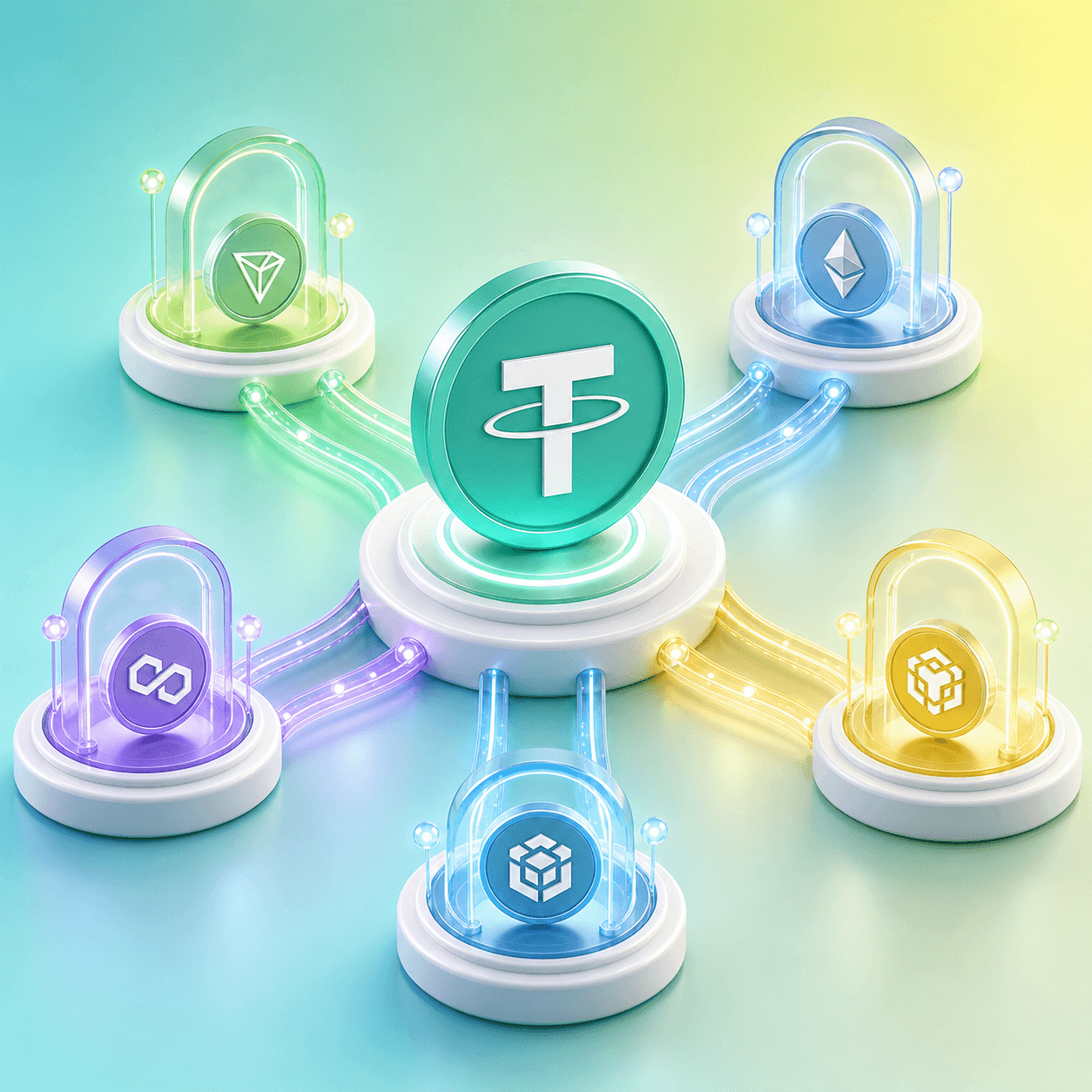 Moneda USDT conectada a varios portales de red