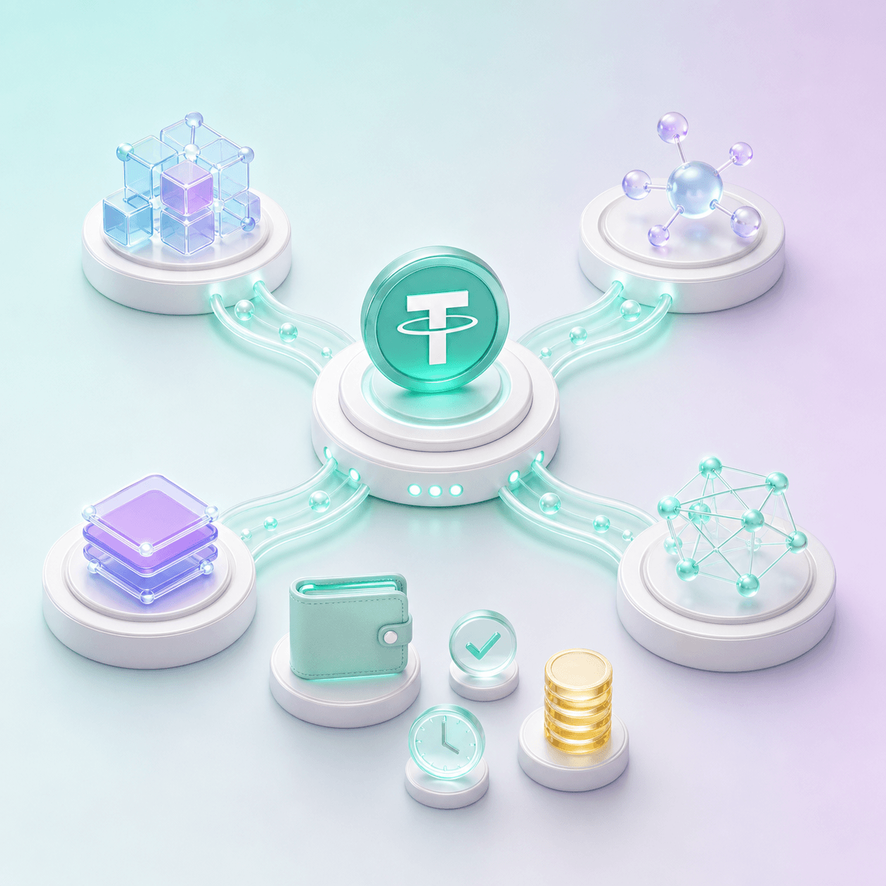 Network route selector showing USDT paths, wallet support, timing, and costs