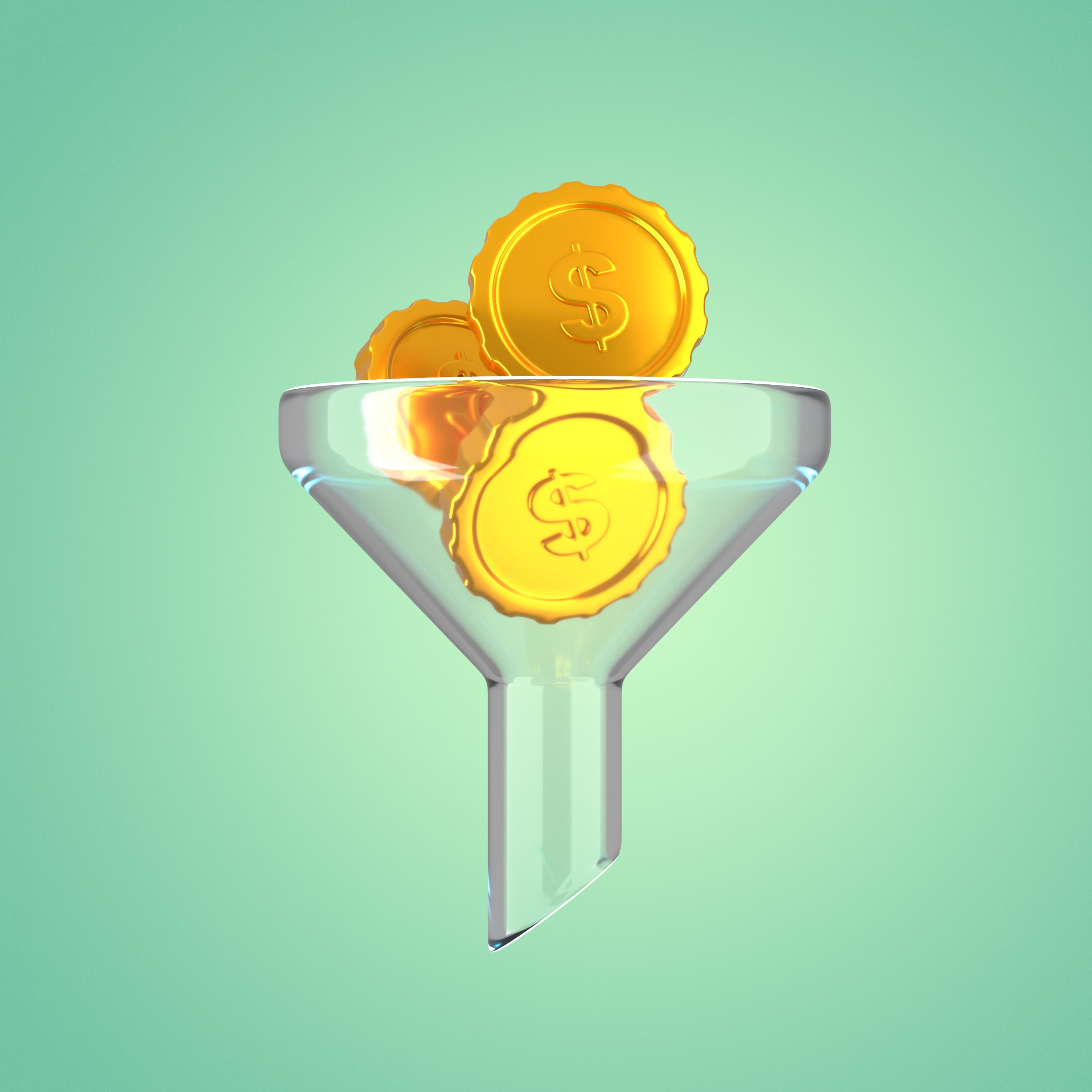 Иллюстрация стеклянной воронки с монетами, показывающая движение курса